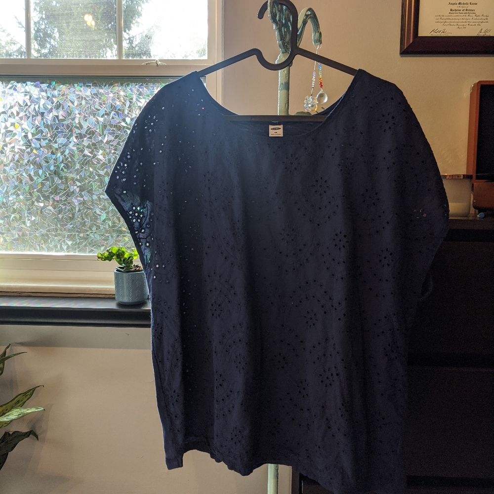 Navy Eyelet Top